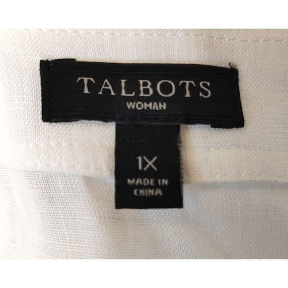 TALBOTS Womens 1X White Gold Embroidered Shells Linen Notch Neck Tunic Top - Picture 4 of 4